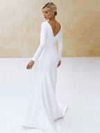 Mermaid Scoop Neck V Back Satin Wedding Dress - Curvevia