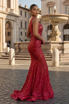 Mermaid Unique One Shoulder Sequins Evening Dress - Curvevia