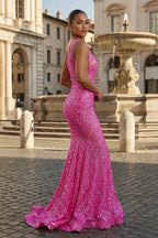 Mermaid Unique One Shoulder Sequins Evening Dress - Curvevia