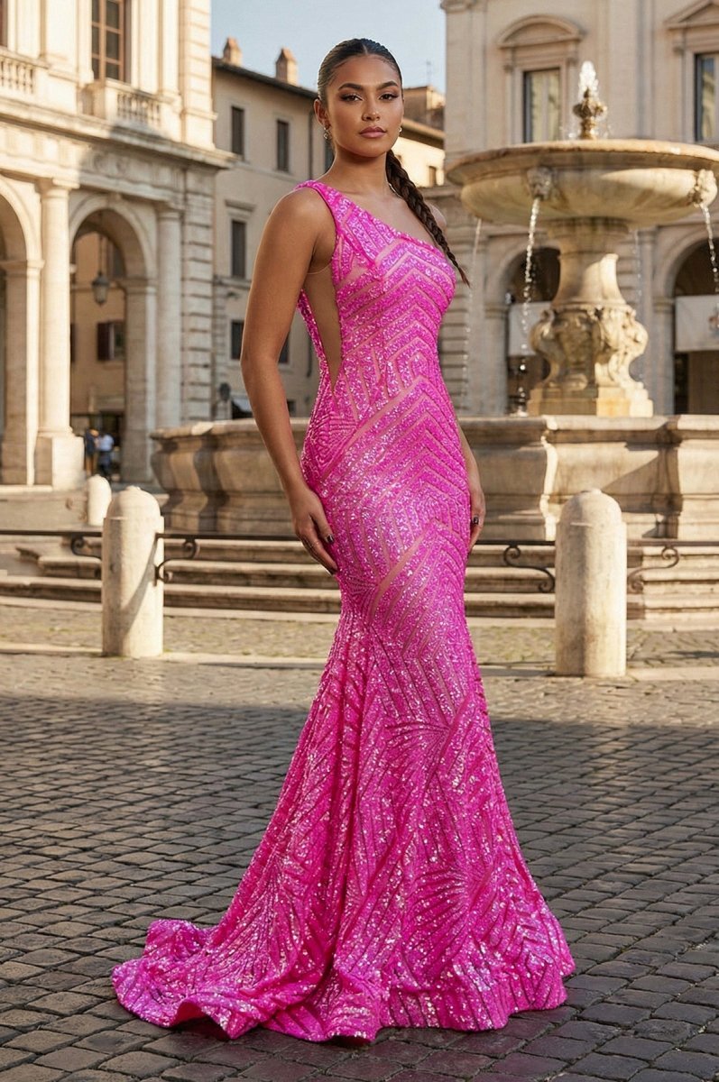 Mermaid Unique One Shoulder Sequins Evening Dress - Curvevia