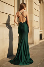Mermaid Spaghetti Straps Dark Green Long Prom Dress with Appliques - Curvevia