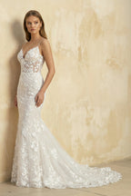 Mermaid Spaghetti Straps V-neck Lace Wedding Dresses - Curvevia
