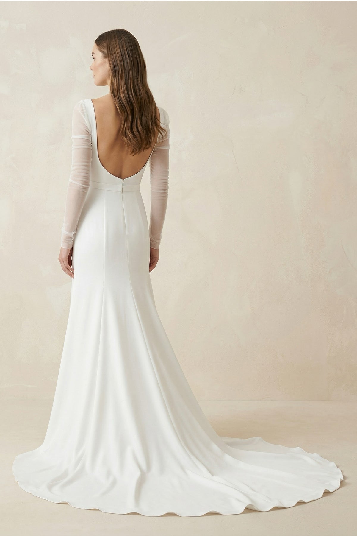 Square Neck Long Sleeves White Satin Wedding Dresses - Curvevia