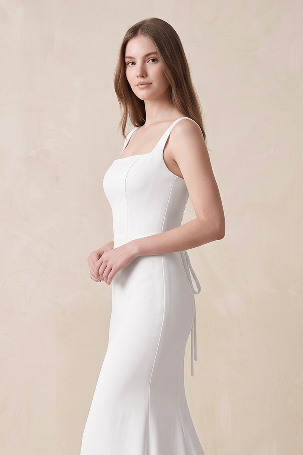 Mermaid Square Neck Satin Wedding Dress in White - Curvevia