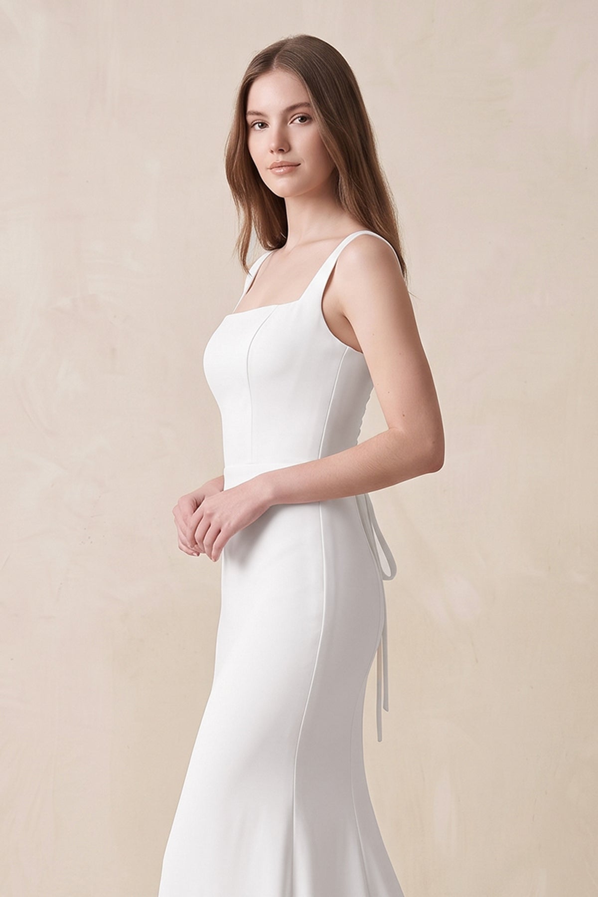 Mermaid Square Neck Satin Wedding Dress in White - Curvevia