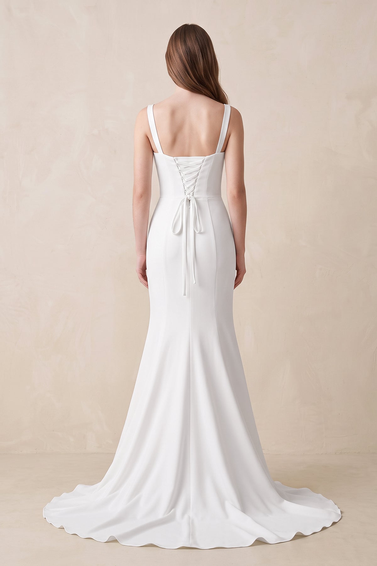 Mermaid Square Neck Satin Wedding Dress in White - Curvevia