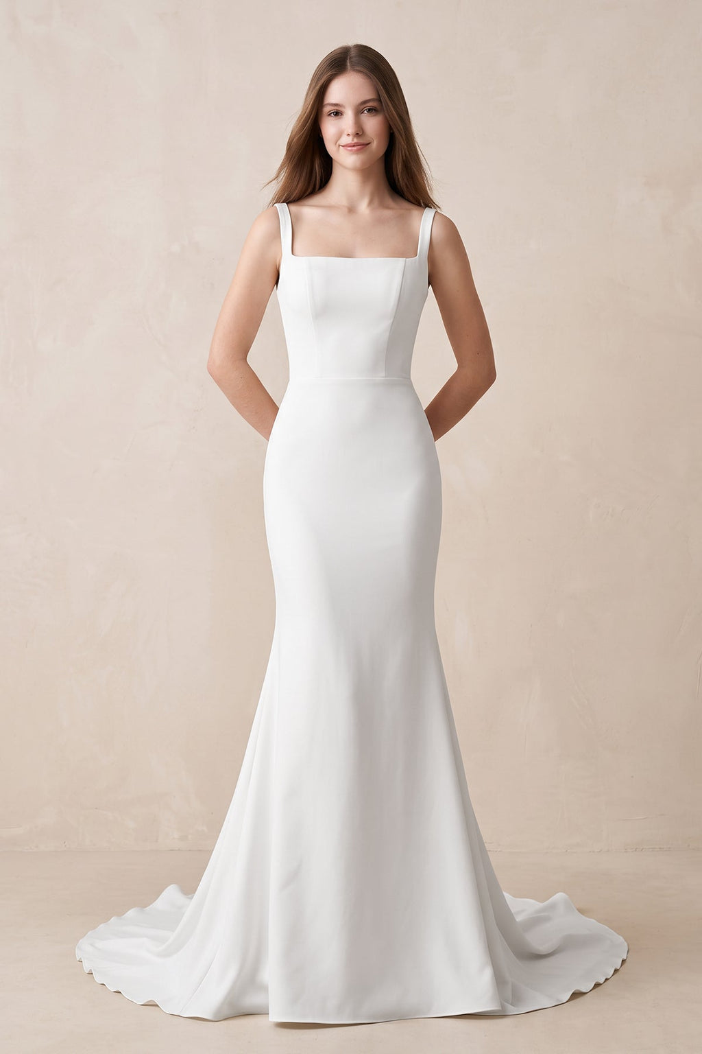 Mermaid Square Neck Satin Wedding Dress in White - Curvevia