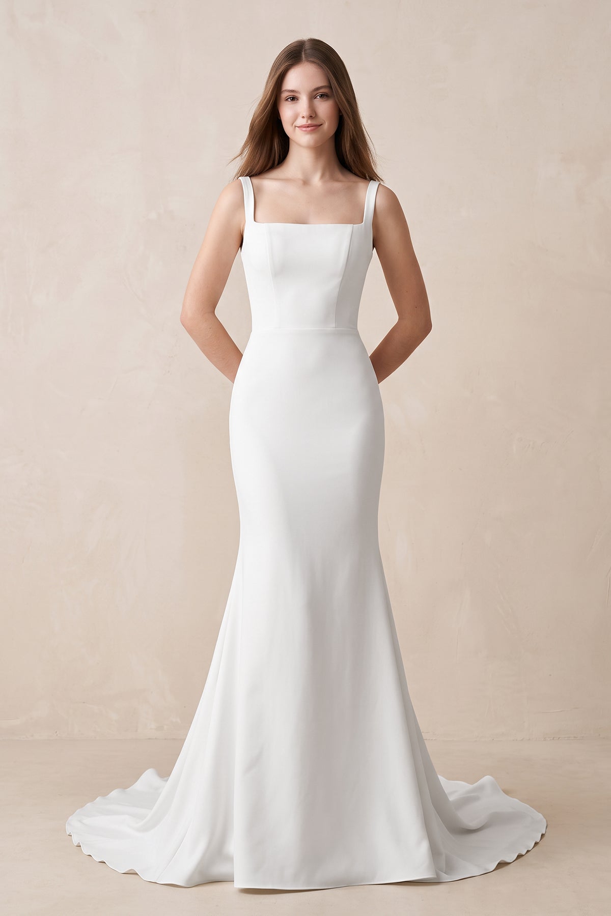 Mermaid Square Neck Satin Wedding Dress in White - Curvevia