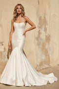 Simple Mermaid Strapless Satin Wedding Dress Bridal Gowns - Curvevia
