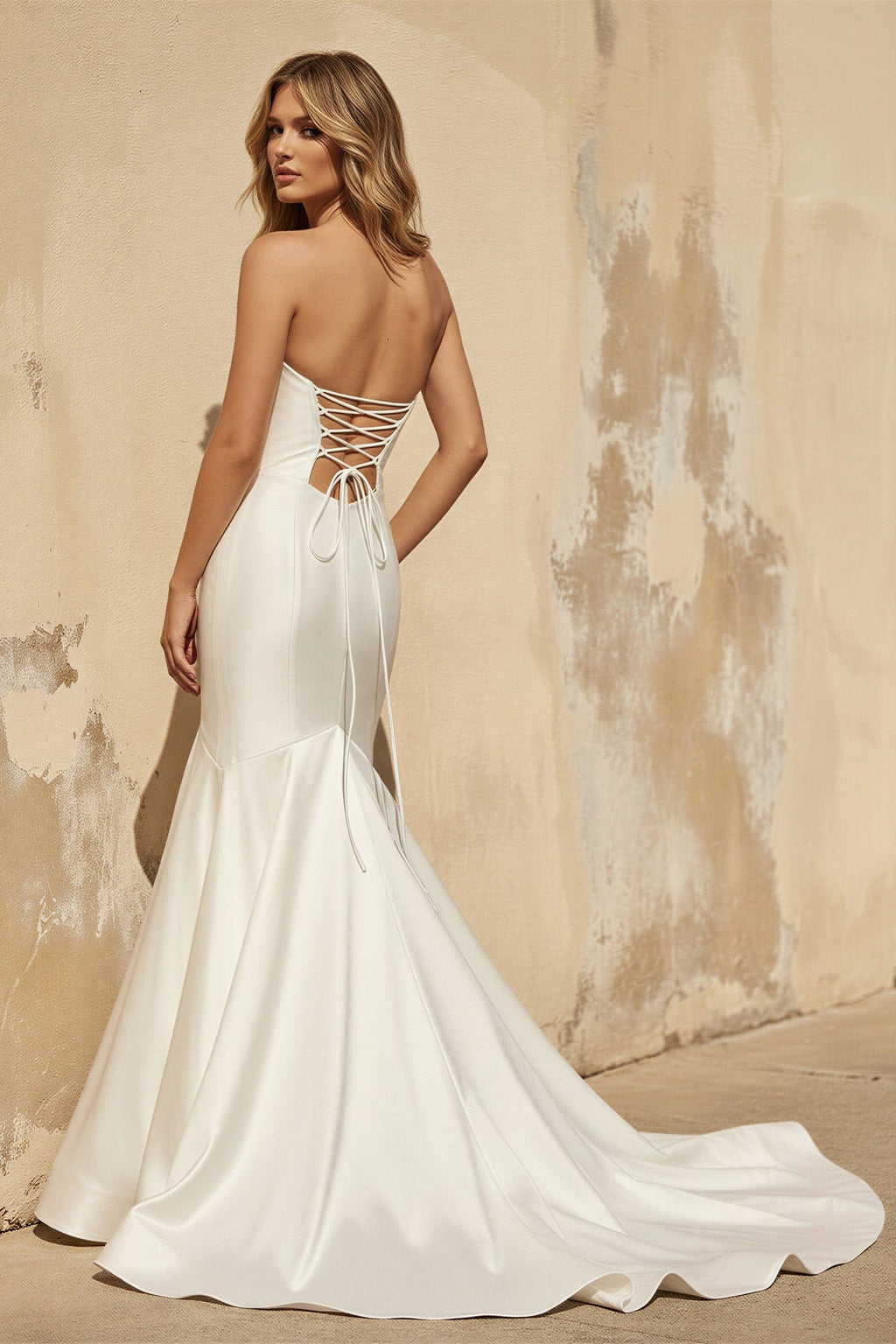 Simple Mermaid Strapless Satin Wedding Dress Bridal Gowns - Curvevia