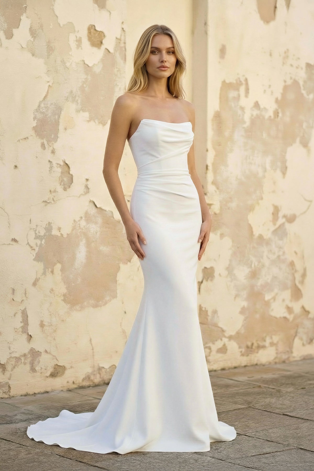 Mermaid Satin Sleeveless Wedding Dress With Sweep Train - Curvevia