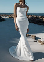 Mermaid Satin Sleeveless Wedding Dress With Sweep Train - Curvevia