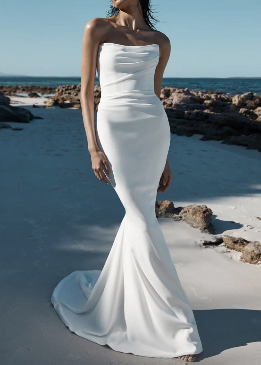 Mermaid Satin Sleeveless Wedding Dress With Sweep Train - Curvevia