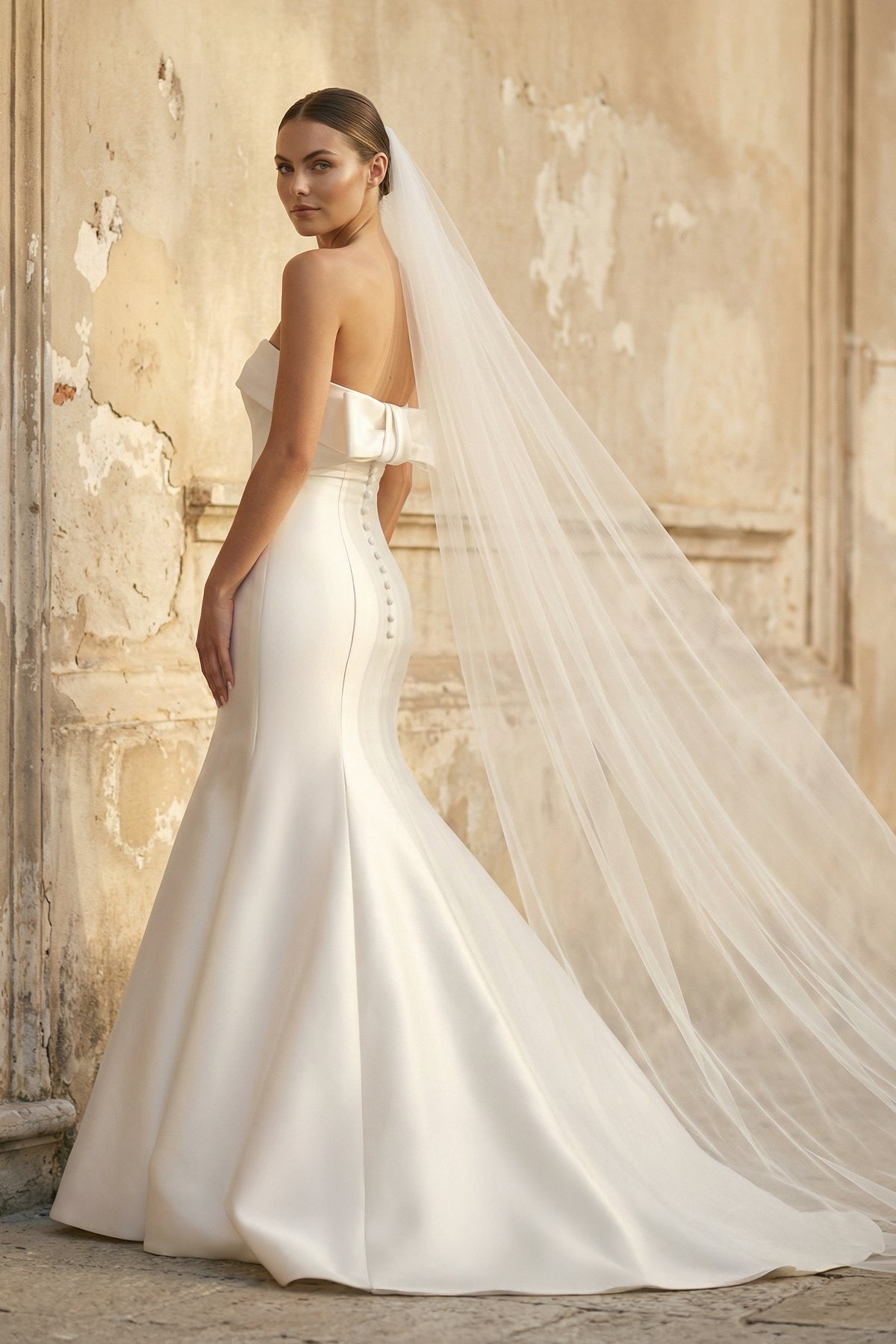 Elegant Mermaid Strapless Satin Sleeveless Wedding Dresses - Curvevia