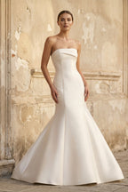 Elegant Mermaid Strapless Satin Sleeveless Wedding Dresses - Curvevia