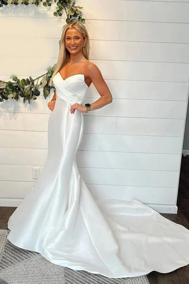 Mermaid Strapless Satin Wedding Dresses - Curvevia