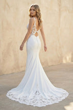 Lace Straps Sweep Train Mermaid White Wedding Dress - Curvevia