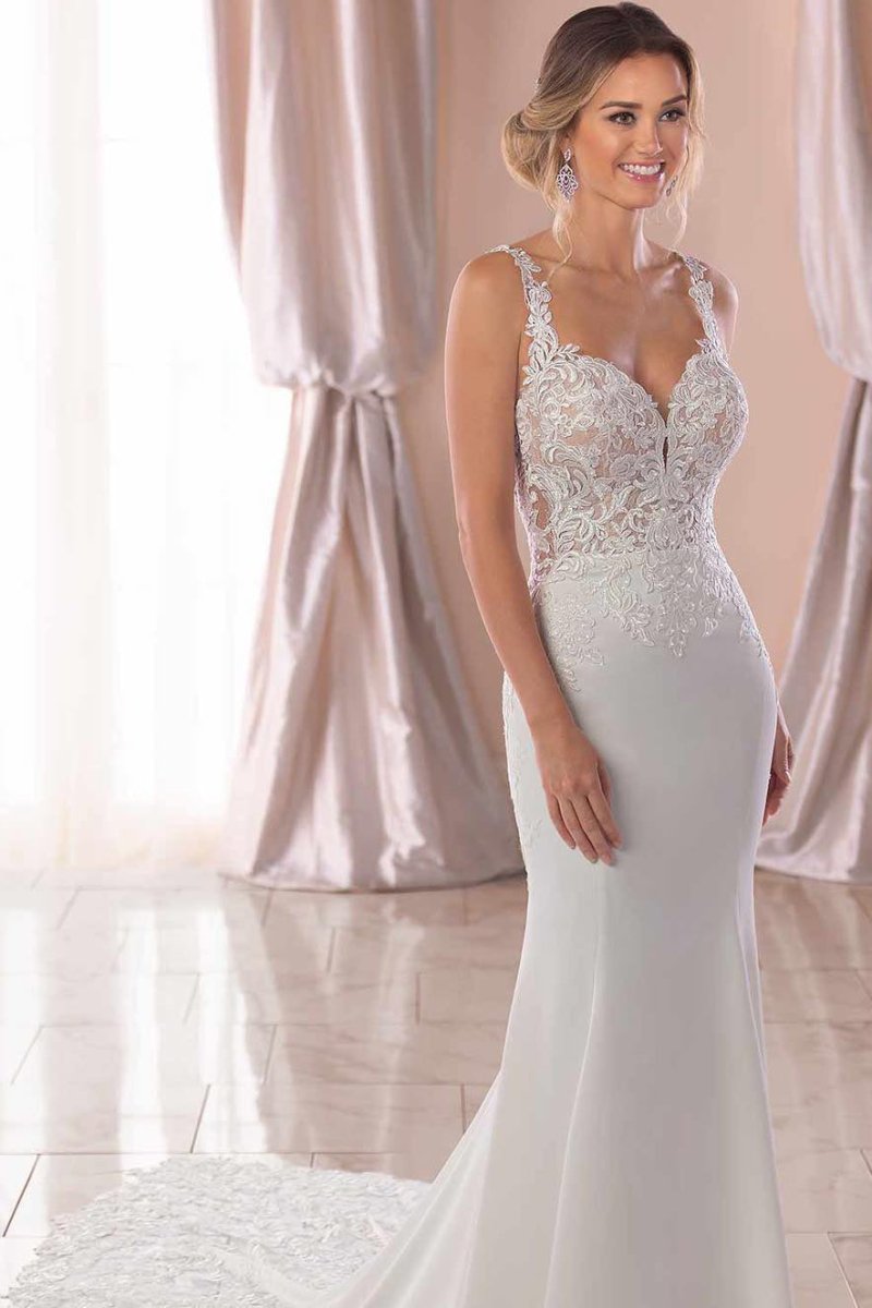 Lace Straps Sweep Train Mermaid White Wedding Dress - Curvevia