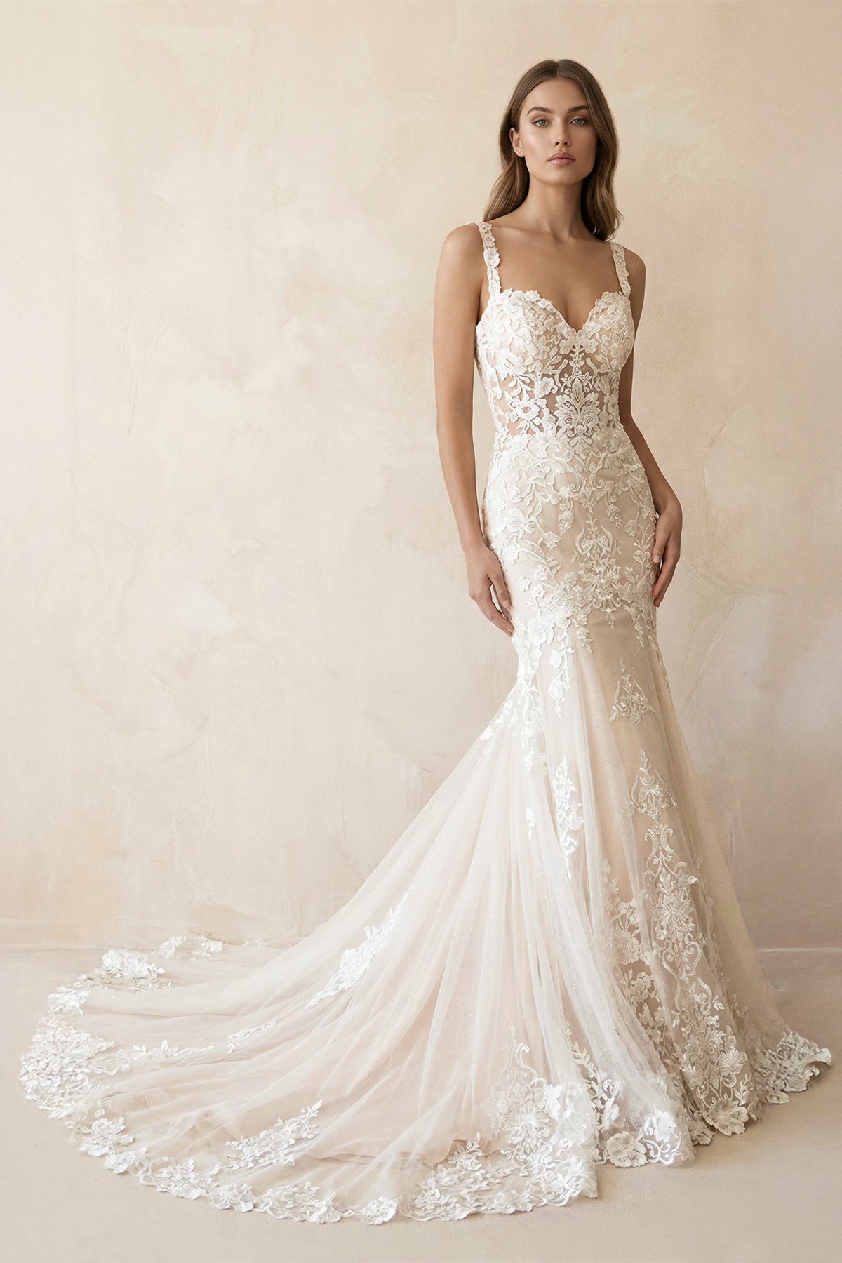 Mermaid Sweetheart Spaghetti Straps Wedding Dress With Appliques - Curvevia