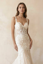 Mermaid Sweetheart Spaghetti Straps Wedding Dress With Appliques - Curvevia