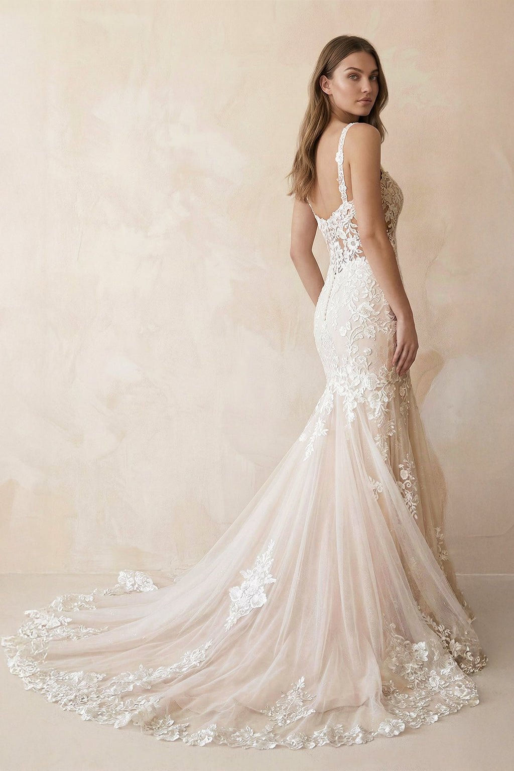 Mermaid Sweetheart Spaghetti Straps Wedding Dress With Appliques - Curvevia