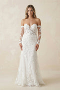 Mermaid Sweetheart Tulle Appliques Wedding Dresses with Sleeves - Curvevia