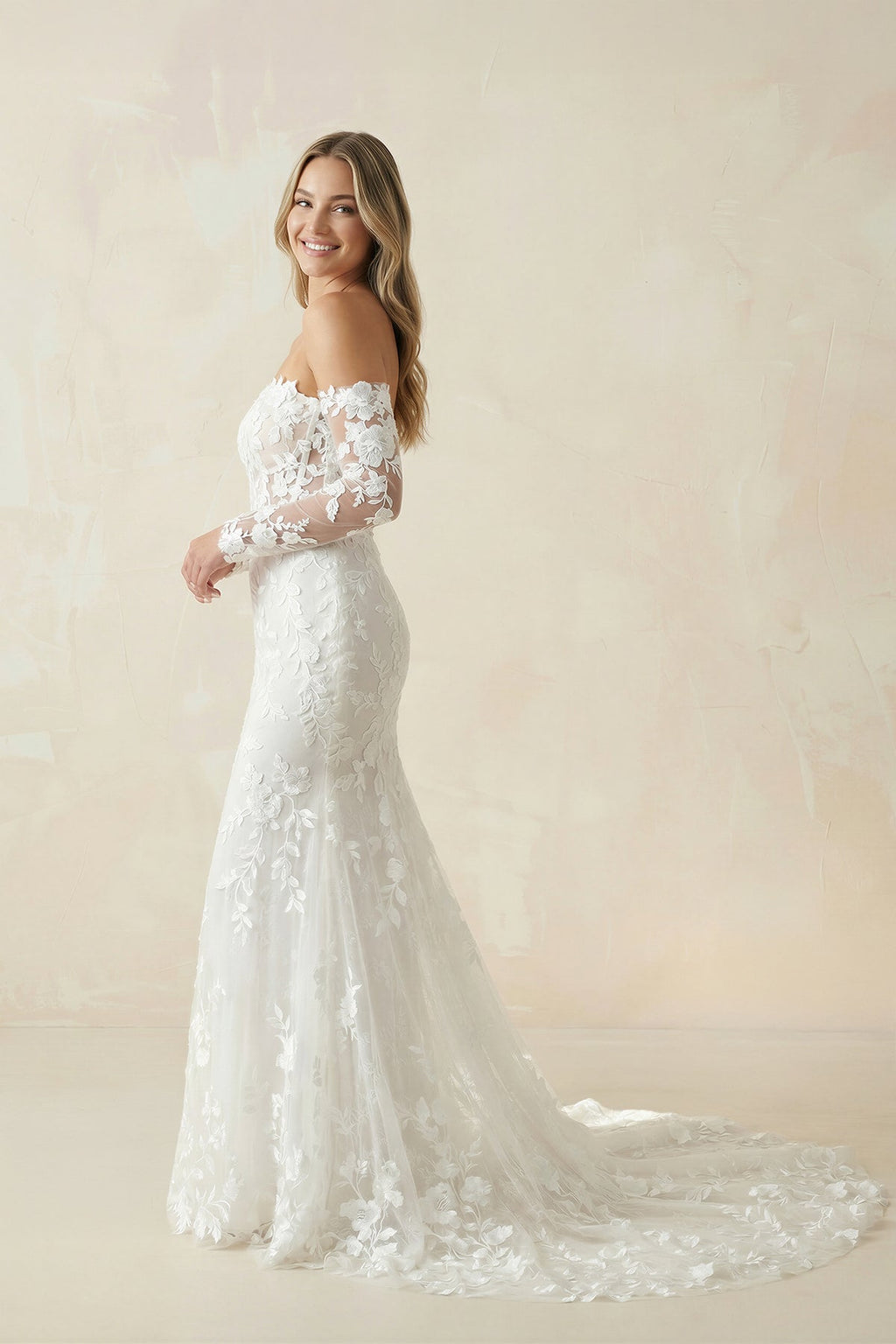 Mermaid Sweetheart Tulle Appliques Wedding Dresses with Sleeves - Curvevia