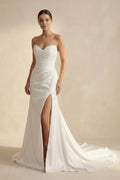 Mermaid Strapless Satin Long Wedding Dress With Slit - Curvevia