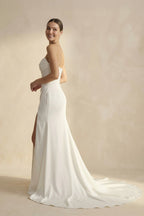 Mermaid Strapless Satin Long Wedding Dress With Slit - Curvevia