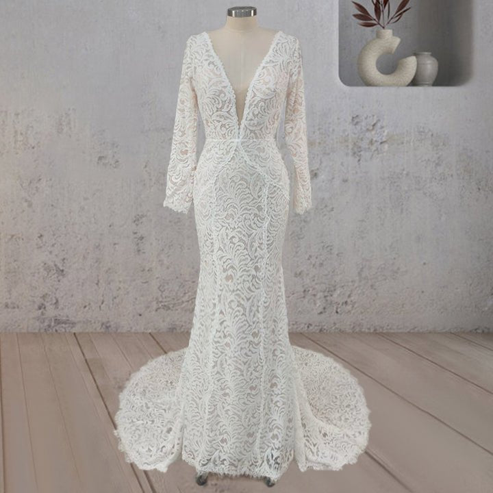 Mermaid Whisper Lace Embroidery Bridal Gown Wedding Dress - Curvevia