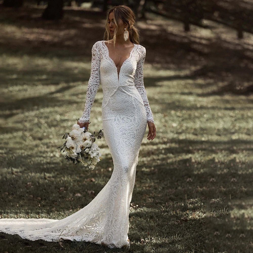 Mermaid Whisper Lace Embroidery Bridal Gown Wedding Dress - Curvevia