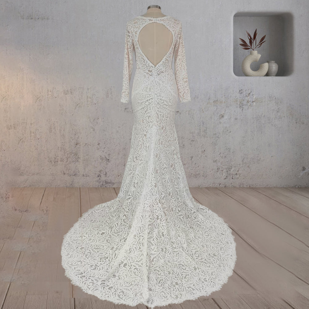 Mermaid Whisper Lace Embroidery Bridal Gown Wedding Dress - Curvevia