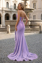 Mermaid Strapless Asymmetrical Beaded Long Evening Dress with Slit - Curvevia