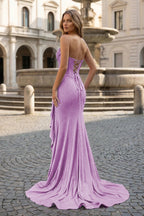 Mermaid Strapless Asymmetrical Beaded Long Evening Dress with Slit - Curvevia