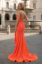 Mermaid Strapless Asymmetrical Beaded Long Evening Dress with Slit - Curvevia