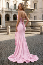 Mermaid Strapless Asymmetrical Beaded Long Evening Dress with Slit - Curvevia