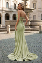 Mermaid Strapless Asymmetrical Beaded Long Evening Dress with Slit - Curvevia