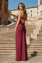 Sky Blue Strapless Sheath Satin Pleated Open Back Long Evening Dress - Curvevia