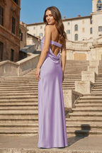 Sky Blue Strapless Sheath Satin Pleated Open Back Long Evening Dress - Curvevia