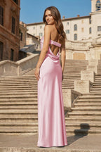 Sky Blue Strapless Sheath Satin Pleated Open Back Long Evening Dress - Curvevia