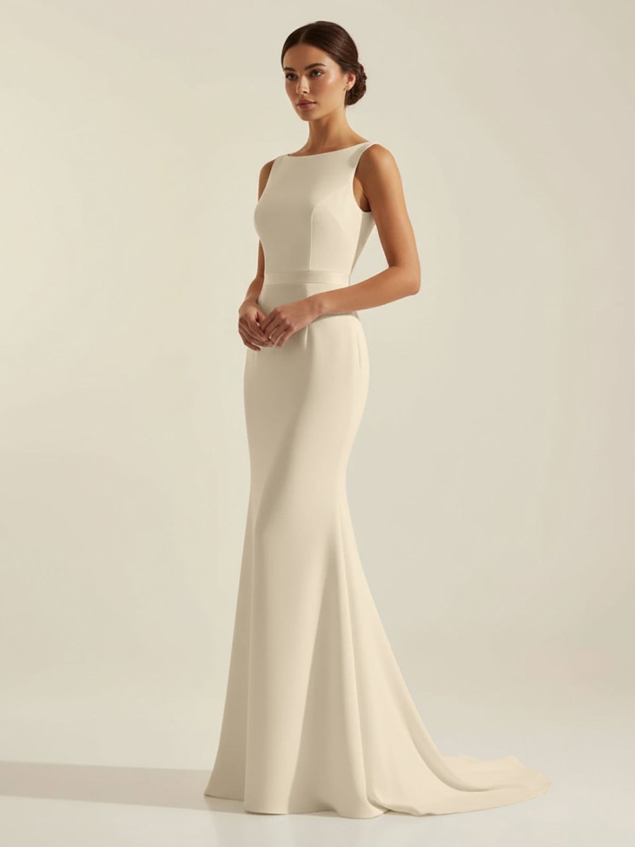 Simple Sleeveless Mermaid Wedding Dress With Sexy Bow - Curvevia
