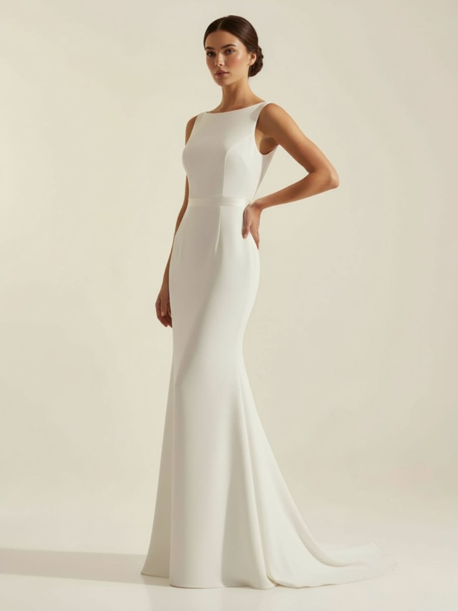Simple Sleeveless Mermaid Wedding Dress With Sexy Bow - Curvevia