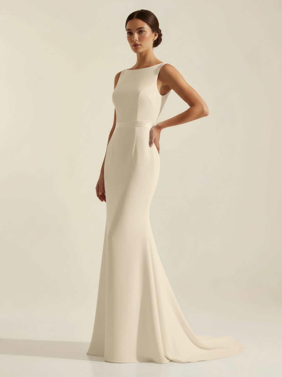 Simple Sleeveless Mermaid Wedding Dress With Sexy Bow - Curvevia
