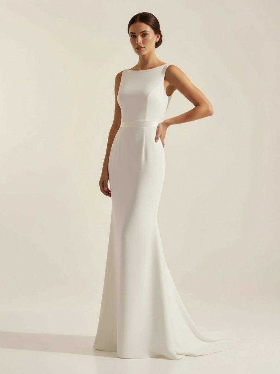 Simple Sleeveless Mermaid Wedding Dress With Sexy Bow - Curvevia