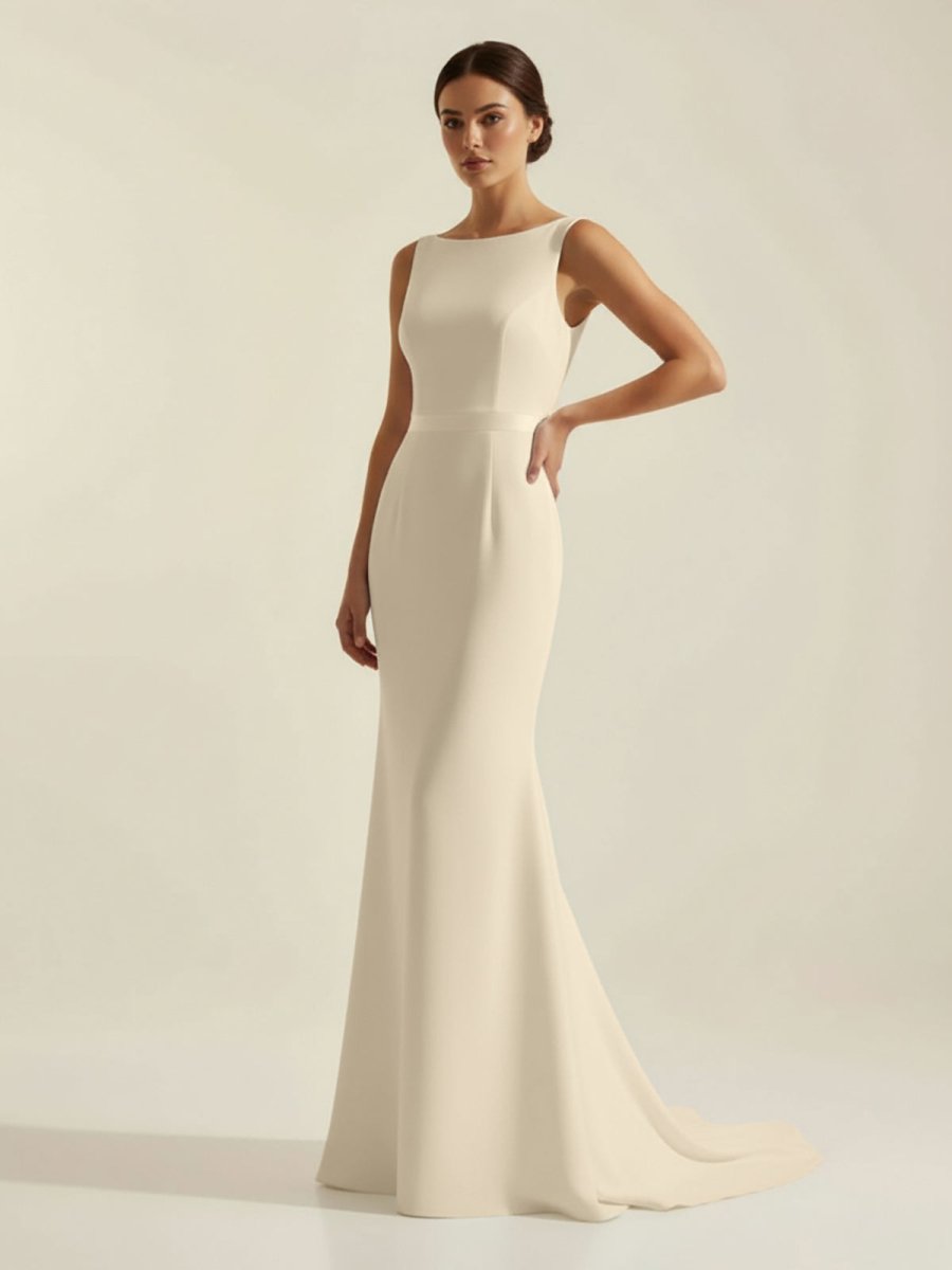 Simple Sleeveless Mermaid Wedding Dress With Sexy Bow - Curvevia