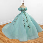 Mint Green Off Shoulder Court Train Quinceañera Dress - Curvevia
