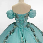 Mint Green Off Shoulder Court Train Quinceañera Dress - Curvevia