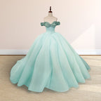 Glitter Mint Green Off The Shoulder Ball Gown Quinceanera Dresses - Curvevia