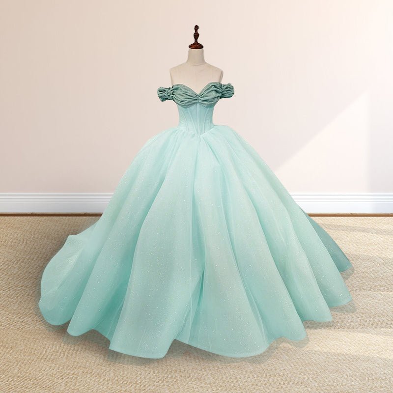 Glitter Mint Green Off The Shoulder Ball Gown Quinceanera Dresses - Curvevia