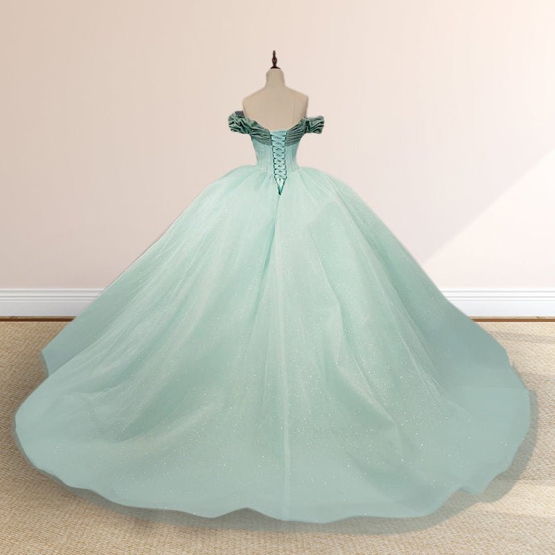 Glitter Mint Green Off The Shoulder Ball Gown Quinceanera Dresses - Curvevia
